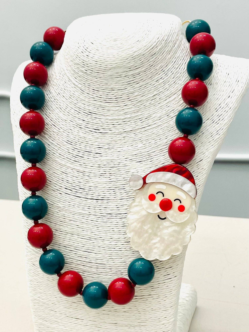 HOLIDAY - Beaded Santa Necklace (red/green) BNK1213