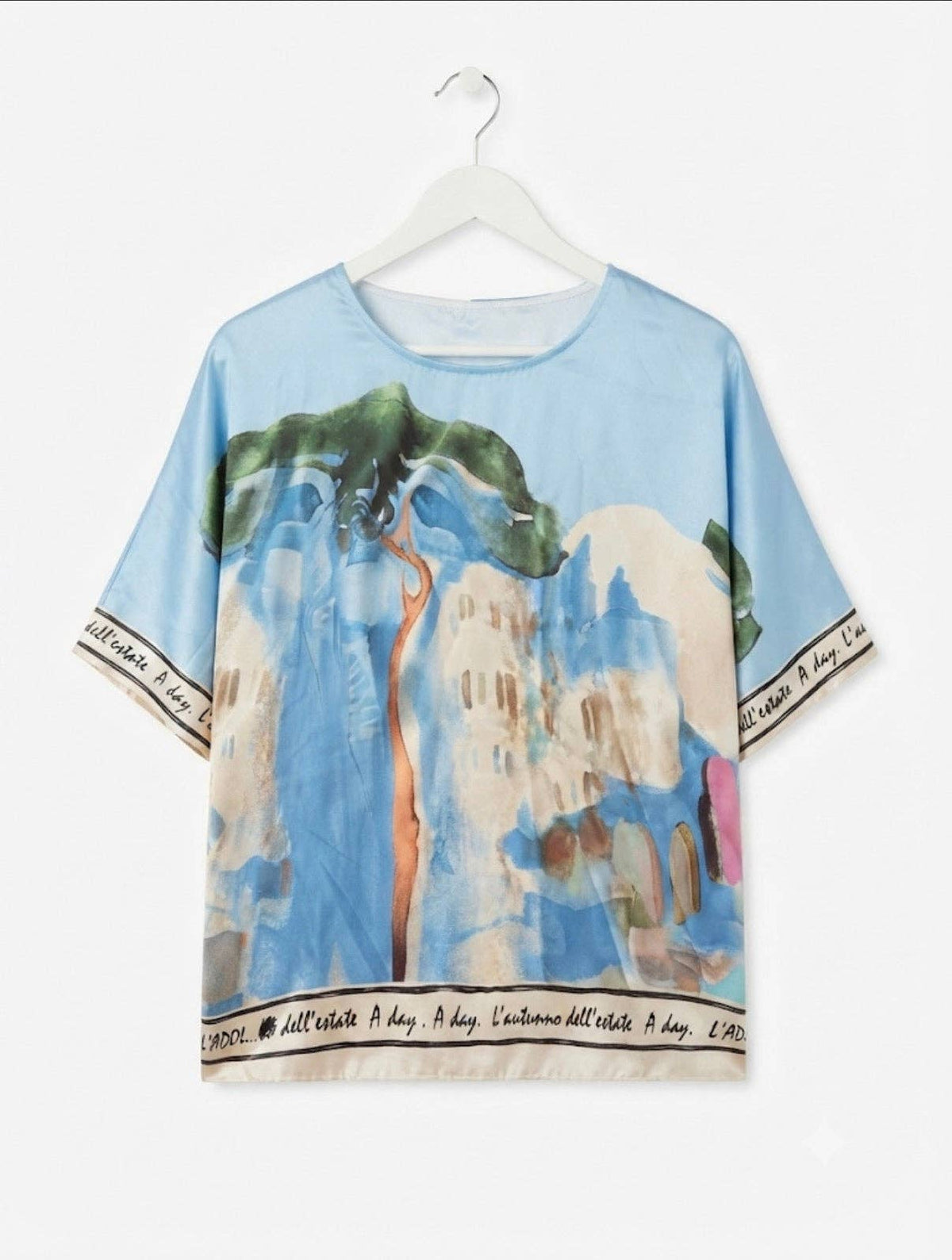 O/S - Italian Watercolour Women’s Pant & Oversized Relaxed Top Set- BABY BLUE - Viscose/ Polyester blend, Made in Italy