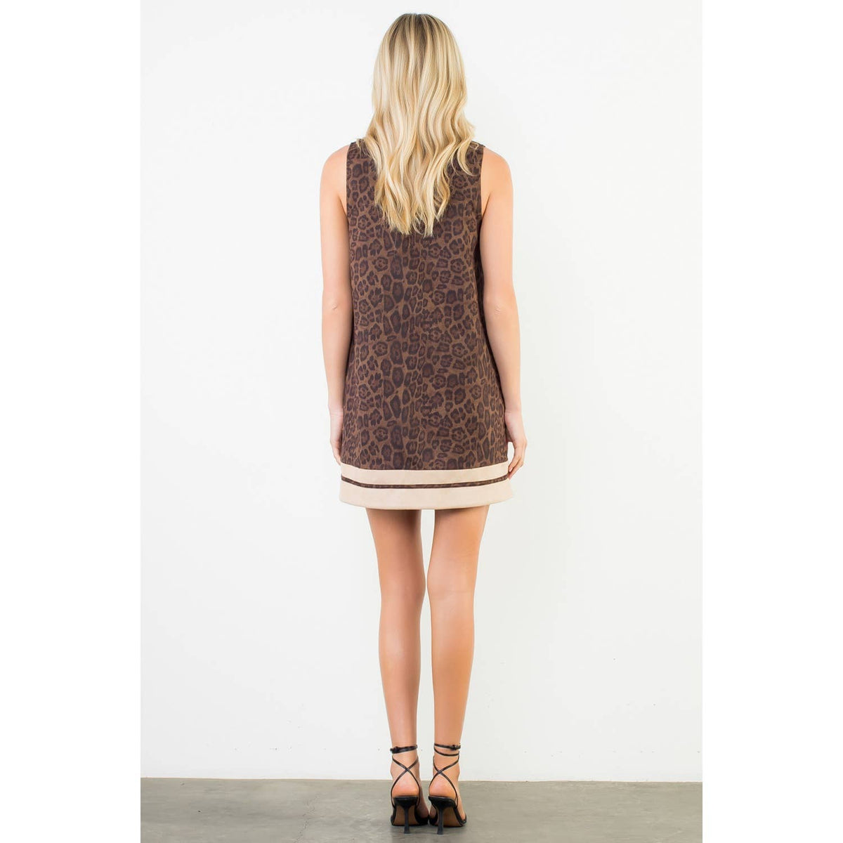 Sleeveless Leopard Print Suede Dress