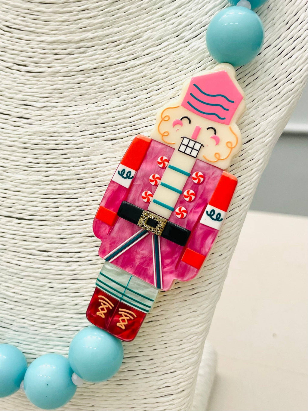 HOLIDAY - Beaded Nutcracker Necklace (blue/pink) BNK1214