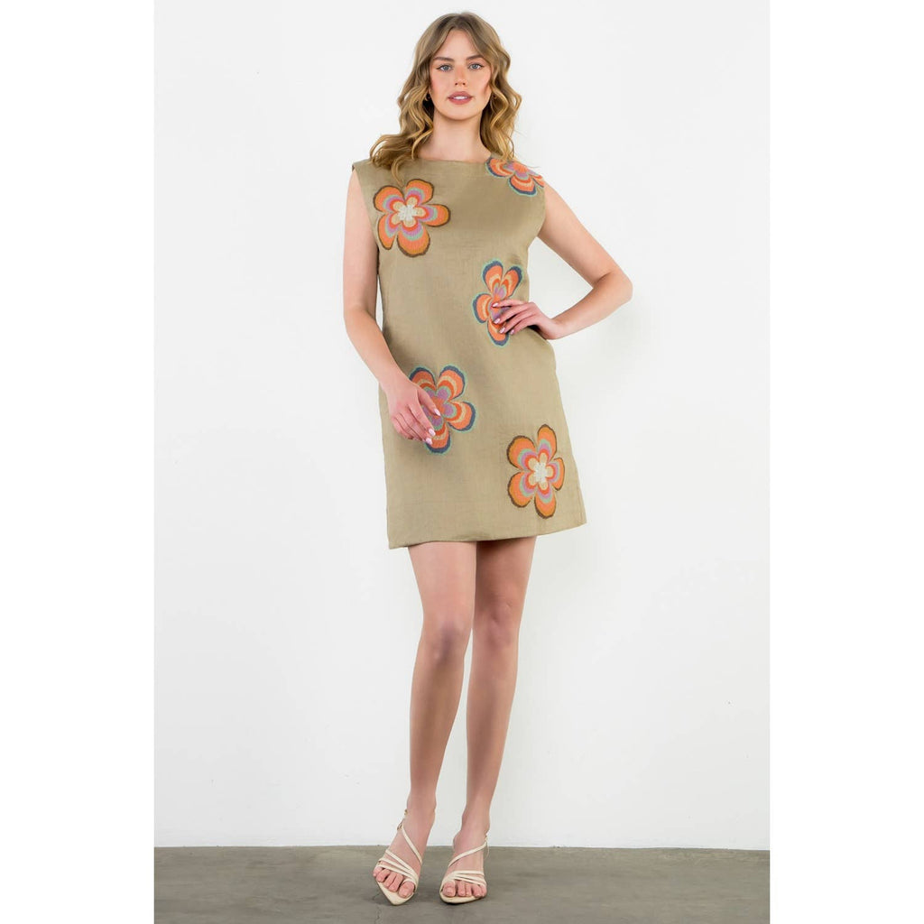 Sleeveless Flower Embroidered Dress