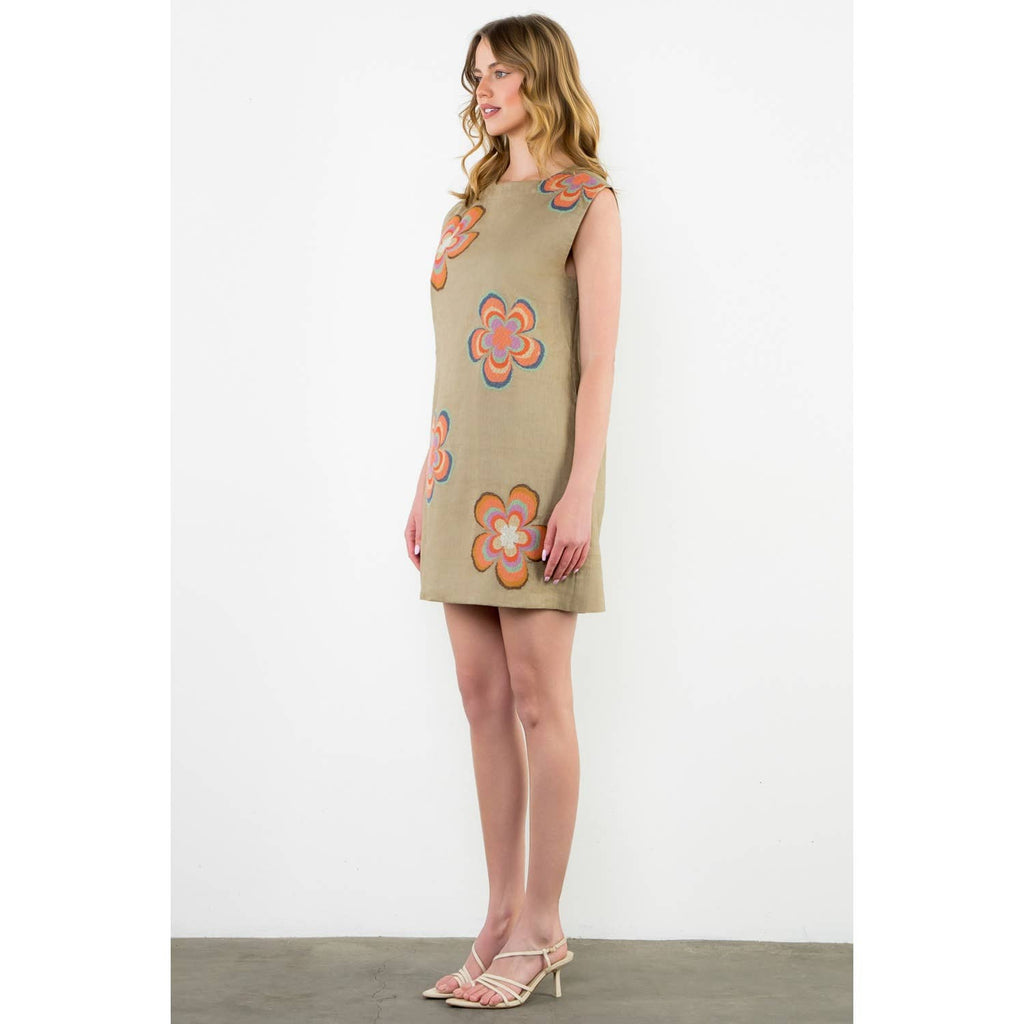 Sleeveless Flower Embroidered Dress