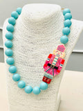 HOLIDAY - Beaded Nutcracker Necklace (blue/pink) BNK1214