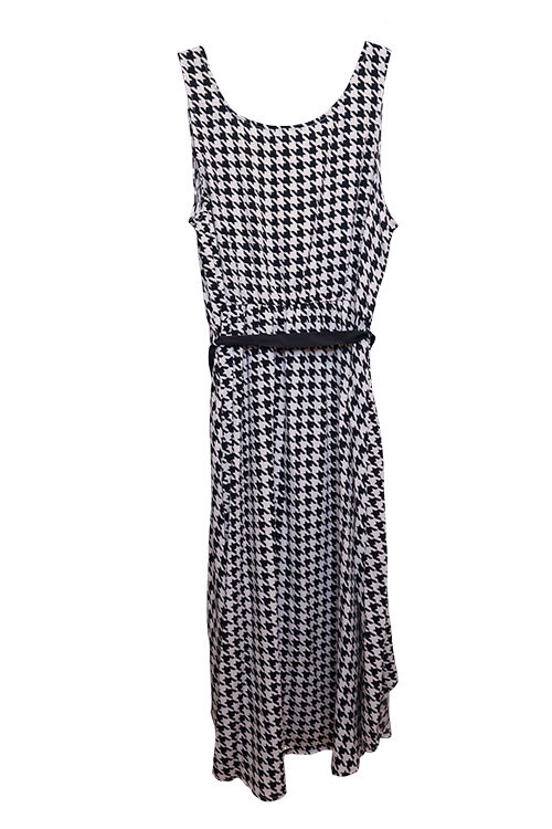 Houndstooth belted sleeveless dress