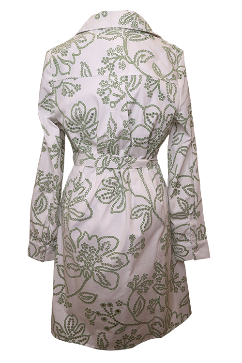 Green floral button down dress with ribbon belt