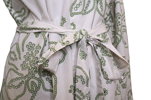Green floral button down dress with ribbon belt