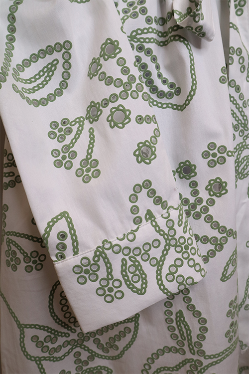 Green floral button down dress with ribbon belt