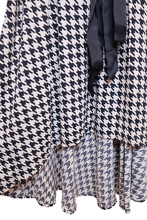 Houndstooth belted sleeveless dress