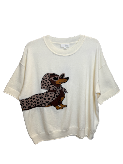 Round neck half sleeve Dachshund sweater