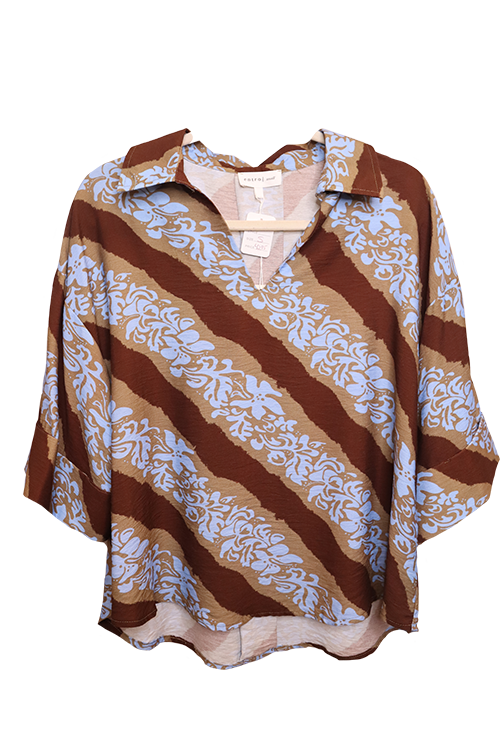 Abstract Striped Print Short Sleeve Top