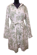 Green floral button down dress with ribbon belt