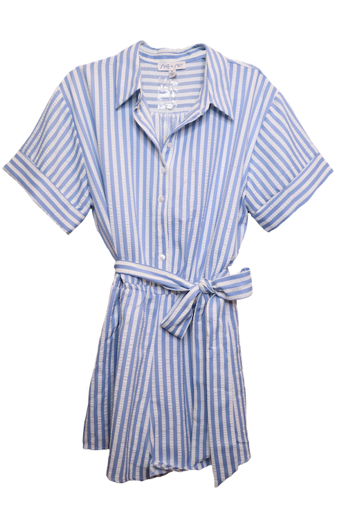 Blue and White striped Romper