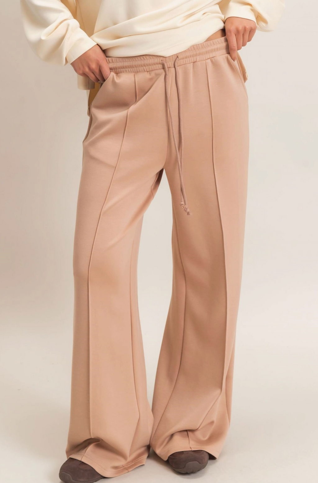 Drawstring Waist Pintuck Wide Leg Loungewear