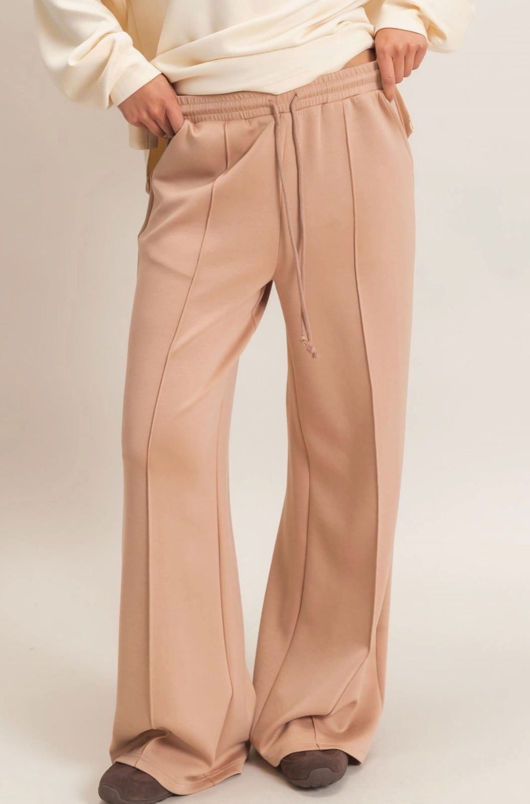 Drawstring Waist Pintuck Wide Leg Loungewear