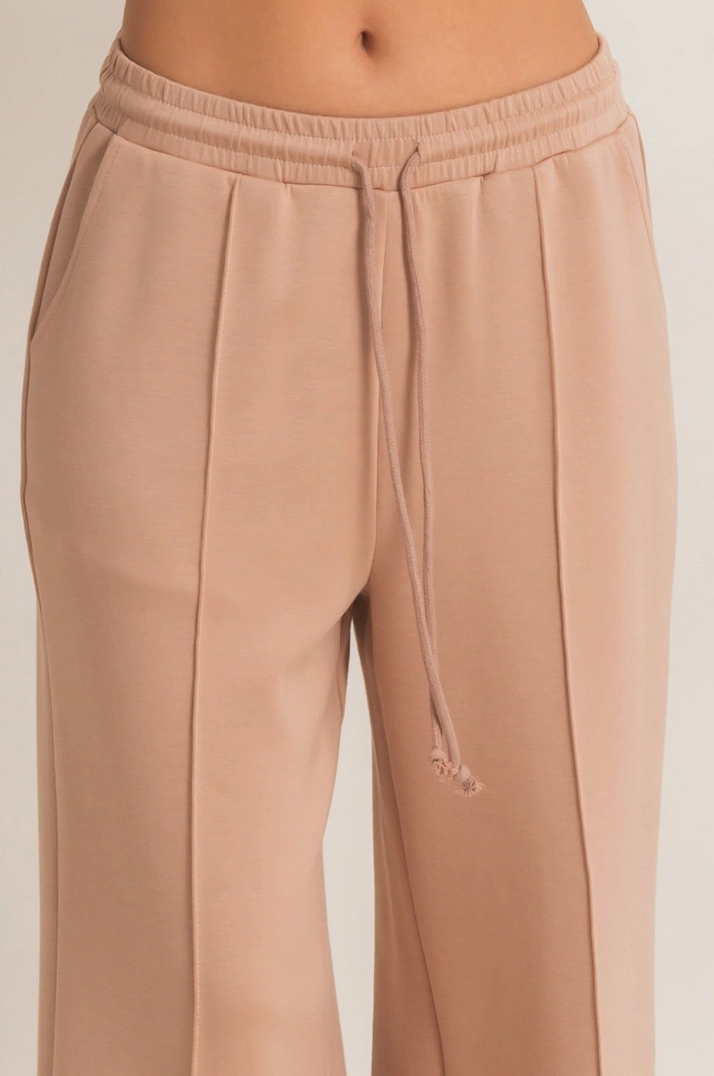 Drawstring Waist Pintuck Wide Leg Loungewear