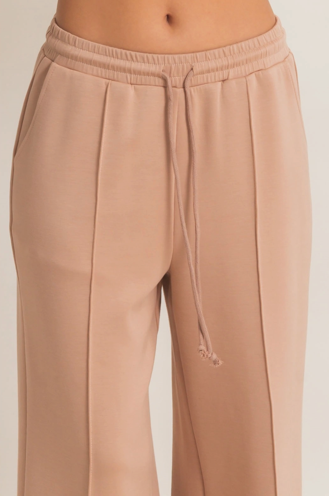 Drawstring Waist Pintuck Wide Leg Loungewear