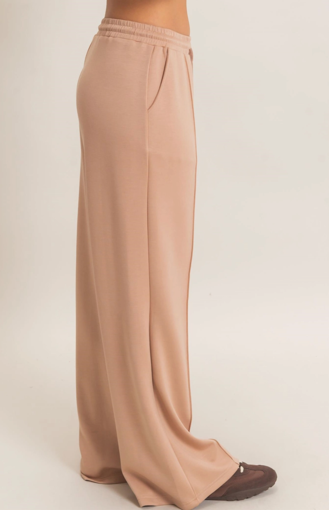 Drawstring Waist Pintuck Wide Leg Loungewear