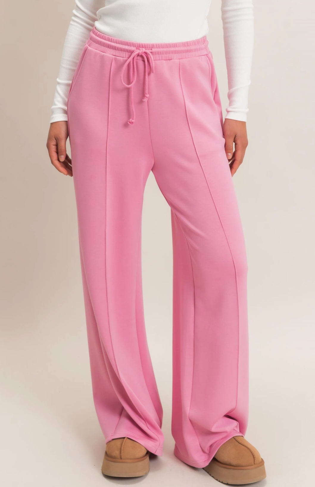 Drawstring Waist Pintuck Wide Leg Loungewear
