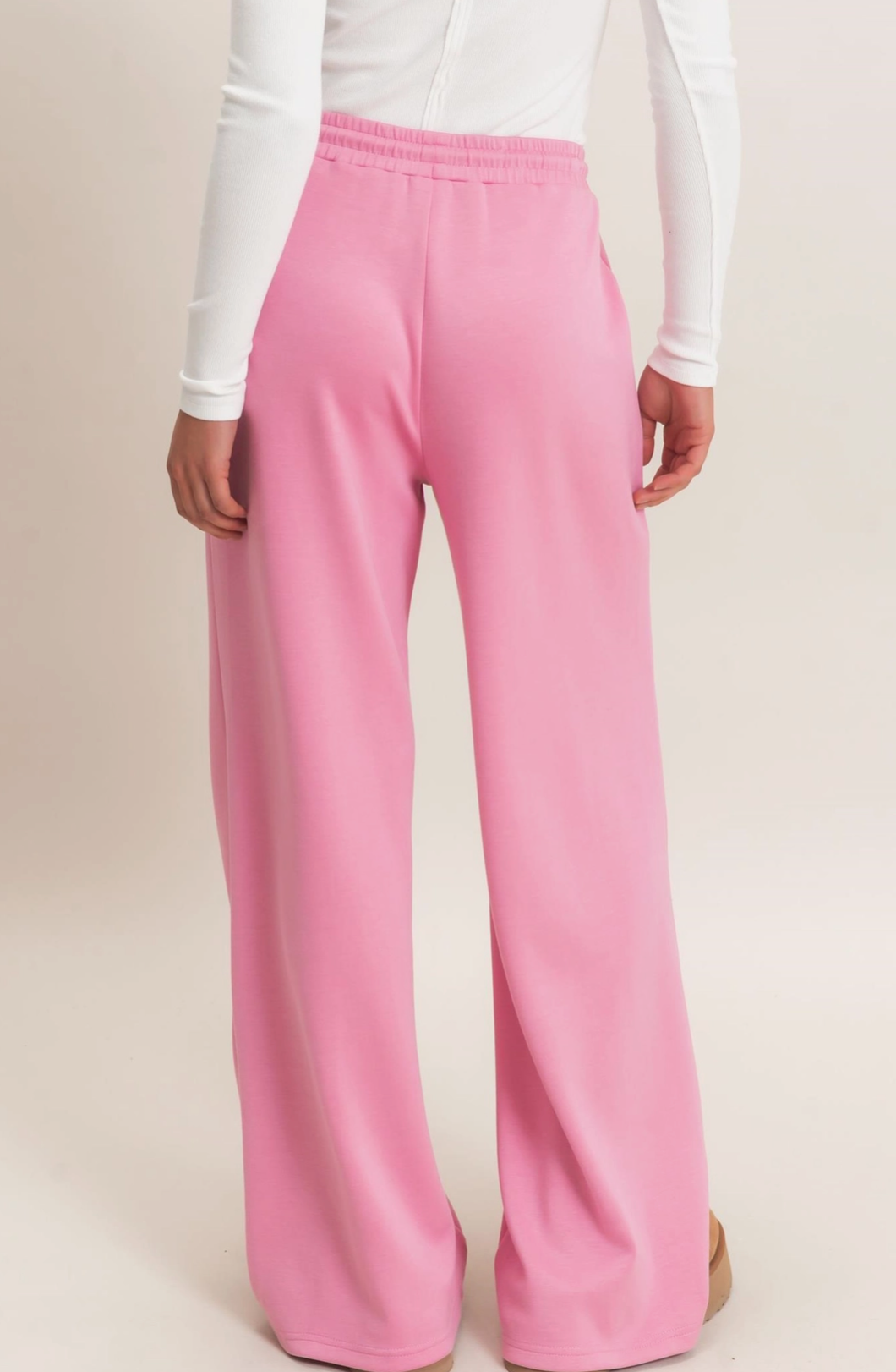 Drawstring Waist Pintuck Wide Leg Loungewear