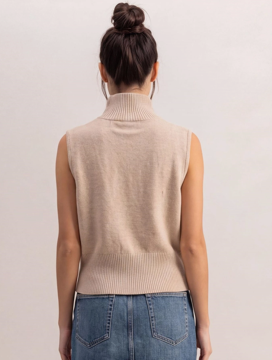 Sleeveless High Neck Knit Top