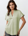 Drop Shoulder V-Neck Crinkle Satin Blouse - 5 Color Options