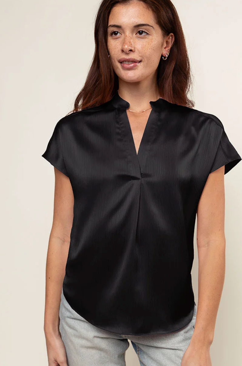 Drop Shoulder V-Neck Crinkle Satin Blouse - 5 Color Options