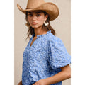 FLORAL PATTERN TEXTURE SLEEVES RUFFLED V-NECK TOP