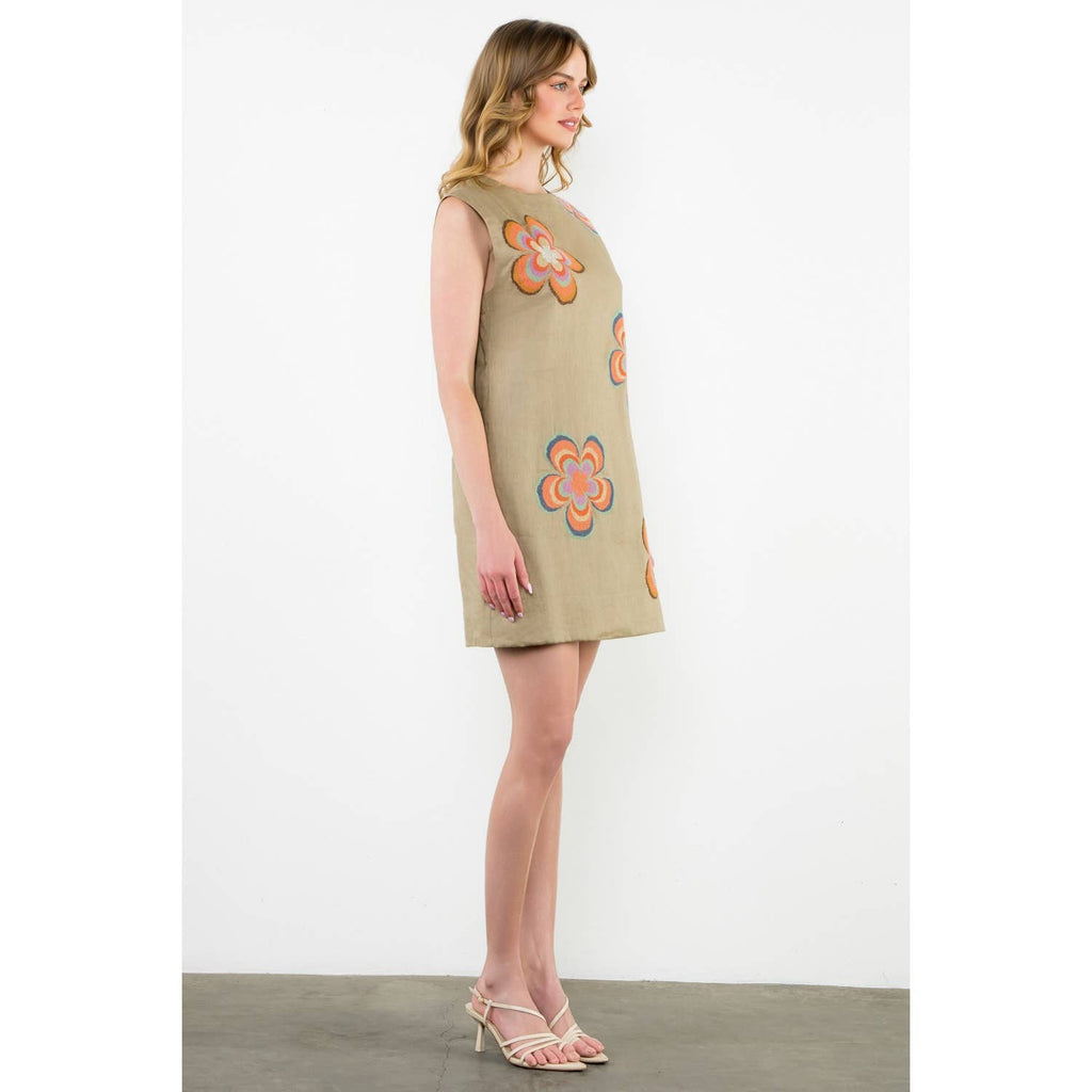 Sleeveless Flower Embroidered Dress