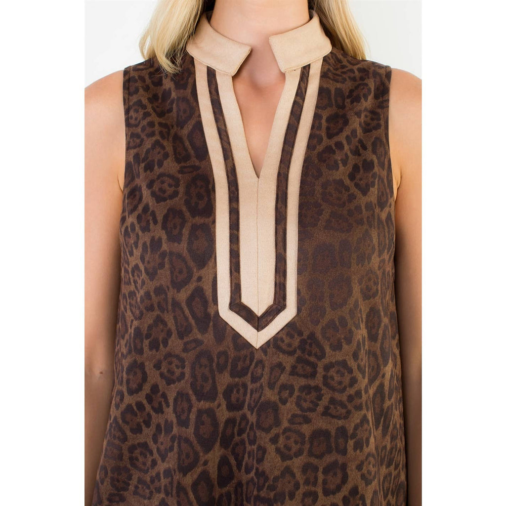Sleeveless Leopard Print Suede Dress