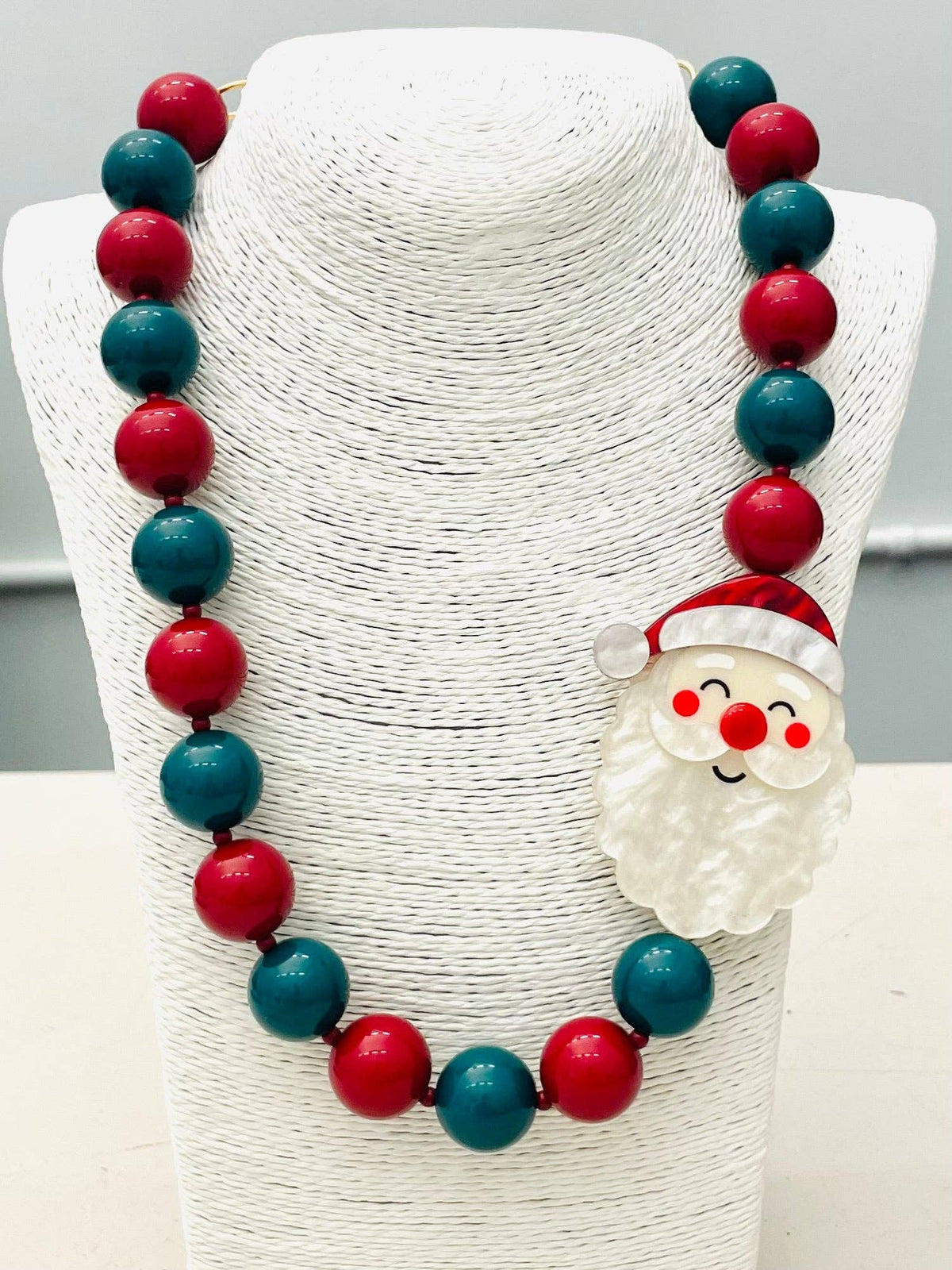 HOLIDAY - Beaded Santa Necklace (red/green) BNK1213